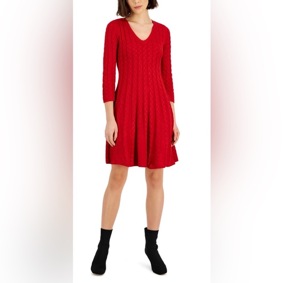 NWT Jessica Howard Red Flowie Sweater Dress Size L - Picture 3 of 8
